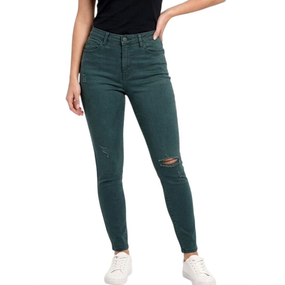 Ava & Viv Green Distressed High Rise  Skinny Jeans Size 18W